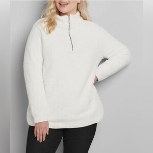 Livi Half-Zip Plus Sherpa Faux Fur Pullover Pockets White Size 18/20 2X